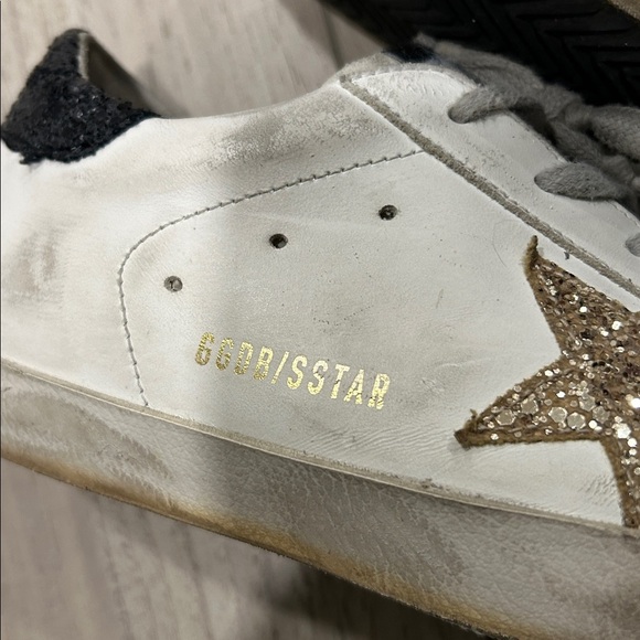 Golden Goose White Sneakers with Gold Star and Black Glitter Heel Tab Size 39 - Picture 9 of 14